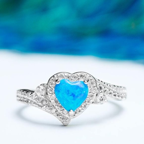 Blue Opal Heart ring, size 7, 925 Sterling Silver Charmed Aroma Valentines - Picture 13 of 16